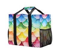 Mnsruu Borsa per la spesa riutilizzabile con motivo a squame ad acquerello borse per la spesa borsa da viaggio da cucina borsa da spiaggia lavabile