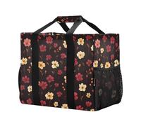 Mnsruu Borsa per la spesa riutilizzabile con motivo floreale giallo rosso borsa da viaggio borsa da spiaggia lavabile