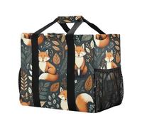 Mnsruu Borsa per la spesa riutilizzabile con motivo senza cuciture con volpe e foglie, borsa per la spesa, borsa da viaggio da cucina, borsa da spiaggia lavabile