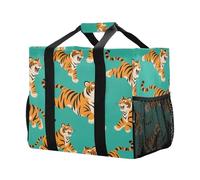 Mnsruu Borsa per la spesa riutilizzabile con motivo tigre, borsa da viaggio da cucina, borsa da spiaggia, lavabile