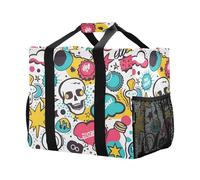 Mnsruu Borsa per la spesa riutilizzabile con teschio astratto graffiti borse per la spesa borsa da viaggio da cucina borsa da spiaggia lavabile