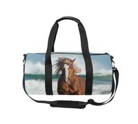 Mnsruu Borsa sportiva da palestra con tracolla, per donne e uomini, cavallo selvaggio che corre in spiaggia, borsone da viaggio per allenamento con scomparto per scarpe per pernottamento e fine