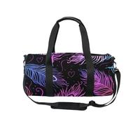 Mnsruu Borsa sportiva da palestra con tracolla per donne e uomini, viola, piume di pavone con cuori, borsone da viaggio per allenamento con scomparto per scarpe, per pernottamento, fine settimana,