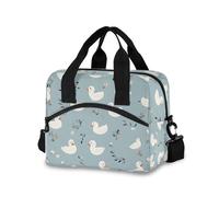 Mnsruu Borsa termica per adulti con motivo di anatra bianca, con piccoli fiori, riutilizzabile, con tracolla regolabile, per lavoro, spiaggia, picnic, campeggio