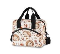 Mnsruu Borsa termica per adulti con riccio, foglie e fiori, con motivo a piccoli frutti, riutilizzabile, con tracolla regolabile, per lavoro, spiaggia, picnic, campeggio
