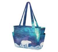 Mnsruu Borsa tote da donna, borsa a mano con orso polare acquerello con scomparto per laptop da 15,6 pollici, borsa a tracolla impermeabile per lavoro, insegnanti/infermiere, scuola, viaggi e palestra