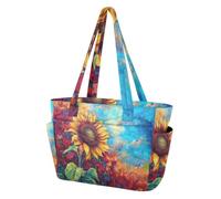 Mnsruu Borsa tote da donna, con vivace girasole dipinto a olio, con scomparto per laptop da 15,6 pollici, borsa a tracolla impermeabile per lavoro, insegnanti/infermiere, scuola, viaggi e palestra