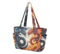 Mnsruu Borsa tote da donna, dragone nero con drago rosso con scomparto per laptop da 15,6 pollici, borsa a tracolla impermeabile per lavoro, insegnanti/infermiere, scuola, viaggi e palestra