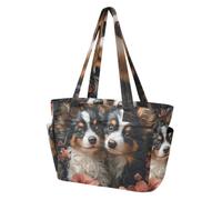 Mnsruu Borsa tote da donna, due cani Papillon, con scomparto per laptop da 15,6", borsa a tracolla impermeabile per lavoro, insegnanti/infermiere, scuola, viaggi e palestra