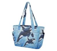 Mnsruu Borsa tote da donna, due orche nell'oceano, con scomparto per laptop da 15,6 pollici, borsa a tracolla impermeabile per lavoro, insegnanti/infermiere, scuola, viaggi e palestra
