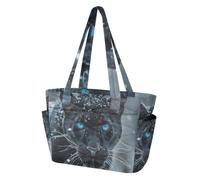 Mnsruu Borsa tote da donna, pantera nera con occhi azzurri, borsa con scomparto per laptop da 15,6 pollici, borsa a tracolla impermeabile per lavoro, insegnanti/infermiere, scuola, viaggi e palestra