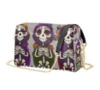 Mnsruu Borse a tracolla per donne, scheletri Mardi Gras in cappelli da giullare Kawaii cartone animato viola oro verde vettoriale borse a tracolla in pelle borsa borsa