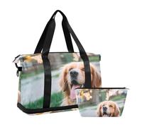 Mnsruu Borsone da viaggio con scomparto per scarpe e tasca bagnata, grande borsa da viaggio per la notte, il cane guarda la macchina fotografica, borsone da palestra con borsa da toilette, #04, Taglia