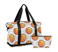 Mnsruu Borsone da viaggio grande con scomparto per scarpe e tasca bagnata, borsa da palestra con pallacanestro e pois bianchi con borsa da toilette, #02, Taglia unica, alla moda