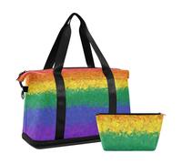 Mnsruu Borsone da viaggio grande con scomparto per scarpe e tasca bagnata, borsone da palestra con motivo geometrico arcobaleno, #04, Taglia unica, alla moda