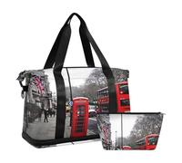 Mnsruu Borsone da viaggio grande con scomparto per scarpe e tasca bagnata, borsone da palestra The Streets of London con borsa da toilette, #03, Taglia unica, alla moda