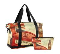 Mnsruu Borsone da viaggio grande con scomparto per scarpe e tasca bagnata, borsone da palestra vintage Union Jack London, con borsa da toilette, #04, Taglia unica, alla moda