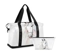 Mnsruu Borsone da viaggio grande, con scomparto per scarpe e tasca bagnata, con cavallo bianco dipinto a mano, borsone da palestra con borsa da toilette, #04, Taglia unica, alla moda