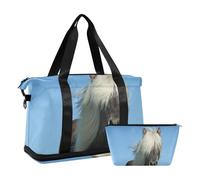 Mnsruu Borsone da viaggio grande con scomparto per scarpe e tasca bagnata, con cavallo con pelo bianco, borsone da palestra con borsa da toilette, #04, Taglia unica, alla moda