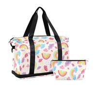 Mnsruu Borsone da viaggio grande con scomparto per scarpe e tasca bagnata, con nuvole colorate arcobaleno, gocce di pioggia, borsone da palestra con borsa da toilette, #02, Taglia unica, alla moda