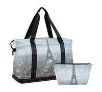 Mnsruu Borsone da viaggio grande con scomparto per scarpe e tasca bagnata, con torre Eiffel nella nebbia, borsone da palestra con borsa da toilette, #04, Taglia unica, alla moda