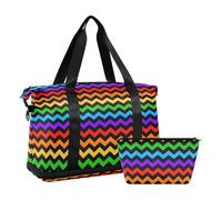 Mnsruu Borsone da viaggio grande con scomparto per scarpe e tasca bagnata, motivo geometrico a zigzag arcobaleno, borsone da palestra con borsa da toilette, #02, Taglia unica, alla moda