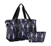 Mnsruu Borsone da viaggio grande con scomparto per scarpe e tasca bagnata, motivo: scheletri che ballano a una festa, borsa da palestra con borsa da toilette, #01, Taglia unica, alla moda