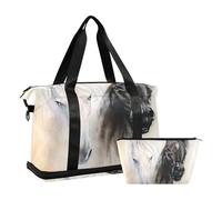 Mnsruu Borsone sportivo con testa di cavallo bianco e nero, #04, Taglia unica, alla moda