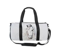 Mnsruu Borsone sportivo da palestra con tracolla per donne e uomini, con cavallo bianco dipinto a mano, borsa da viaggio per allenamento con scomparto per scarpe per pernottamento e fine settimana,