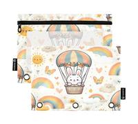 Mnsruu Bunnies in Hot Air Balloons 3 raccoglitori ad anelli con cerniera finestra trasparente borsa per cancelleria per riporre articoli per scuola e ufficio, confezione da 2, Multicolore, Taglia