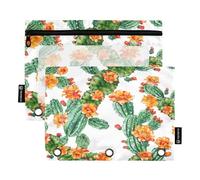 Mnsruu Cactus Open Flower 3 raccoglitori ad anelli con cerniera finestra trasparente borsa per cancelleria per riporre forniture scolastiche e ufficio, confezione da 2, Multicolore, Taglia unica,