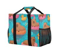 Mnsruu Capybara, borsa per la spesa riutilizzabile, con motivo ad anello da nuoto, borsa per la spesa, borsa da viaggio da cucina, borsa da spiaggia, lavabile