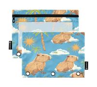 Mnsruu Capybara on Tropical, astuccio per matite con 3 anelli e cerniera, con finestrella trasparente, per riporre articoli per la scuola e l'ufficio, confezione da 2, Multicolore, Taglia unica,