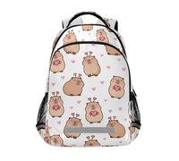 Mnsruu Capybara - Zaino per scuola elementare con cuori rosa, per studenti e ragazzi