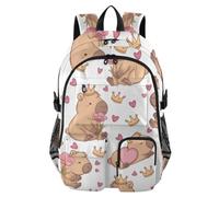 Mnsruu Capybara - Zaino scolastico con motivo a cuore e corona, con scomparto per laptop, grande borsa per la scuola per adolescenti, ragazze, ragazzi, zaino da viaggio per scuola, casual, università