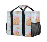 Mnsruu Capybaras, borsa per la spesa riutilizzabile, con motivo a fiocchi rosa, borsa per la spesa, borsa da viaggio da cucina, borsa da spiaggia, lavabile