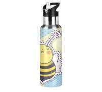 Mnsruu Carino Bambino Ape Borraccia Termica con Cannuccia Sportiva, Bottiglia Acqua in Acciaio Inox Isolato 600ML Senza BPA per Bevande Calde e Fredde per Bambini Scuola