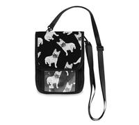 Mnsruu Carino Bulldog Sealess modello nero portafoglio da viaggio porta passaporto porta carte di credito gadget borsa unisex portafoglio da viaggio portafoglio da viaggio con tracolla regolabile,