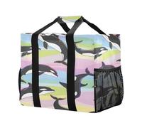 Mnsruu Carino Cartoon Rainbow Orcas Jumping Borse della spesa riutilizzabili Borse della spesa Cucina Viaggio Tote Bag Lavabile Beach Bag