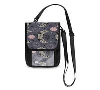 Mnsruu Carino Luna Floreale Nuvola Portafoglio da Viaggio Porta Passaporto Porta Carte di Credito Gadget Holder Pouch Bag Unisex Crossbody Portafoglio Viaggio Collo Portafoglio con Tracolla