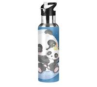 Mnsruu Carino Panda Madre Bambino Borraccia Termica con Cannuccia Sportiva, Bottiglia Acqua in Acciaio Inox Isolato 600ML Senza BPA per Bevande Calde e Fredde per Bambini Scuola