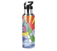 Mnsruu Carino Re Drago Cinese Borraccia Termica con Cannuccia Sportiva, Bottiglia Acqua in Acciaio Inox Isolato 600ML Senza BPA per Bevande Calde e Fredde per Bambini Scuola
