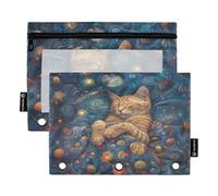 Mnsruu Cat Sleeping in Space - Astuccio per matite con 3 anelli con cerniera trasparente, per riporre articoli di cancelleria per scuola e ufficio, confezione da 2, Multicolore, Taglia unica, Beauty