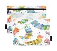 Mnsruu Caterpillar - Astuccio per matite a 3 anelli, 2 pezzi, con cerniera, finestra trasparente con cerniera, astuccio per matite per forniture per ufficio, Multicolore, Taglia unica, Organizer per