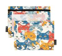 Mnsruu Cats in Bold Colors 3 raccoglitori ad anelli con cerniera trasparente finestra cancelleria borsa per riporre forniture scolastiche e ufficio, confezione da 2, Multicolore, Taglia unica, Beauty