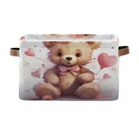 Mnsruu Cesto portaoggetti per San Valentino, con orso che tiene un palloncino a forma di cuore, pieghevole, in tessuto, organizer per vestiti