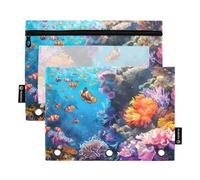 Mnsruu Corals Under The Sea 3 raccoglitori ad anelli con cerniera trasparente finestra cancelleria borsa per riporre articoli di cancelleria per la scuola e l'ufficio, confezione da 2, Multicolore,