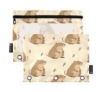 Mnsruu Cute Capybaras - Astuccio marrone a 3 anelli con cerniera e finestra trasparente, per riporre articoli di cancelleria per scuola e ufficio, confezione da 2, Multicolore, Taglia unica, Beauty