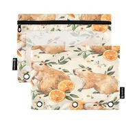 Mnsruu Cute Capybaras Eat Oranges 3 raccoglitori ad anelli con cerniera finestra trasparente borsa per cancelleria per riporre forniture scolastiche e ufficio, confezione da 2, Multicolore, Taglia