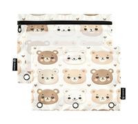 Mnsruu Cute Little Bear Face 3 anelli raccoglitore matite sacchetti con cerniera finestra trasparente cancelleria borsa per riporre forniture scolastiche e ufficio, confezione da 2, Multicolore,